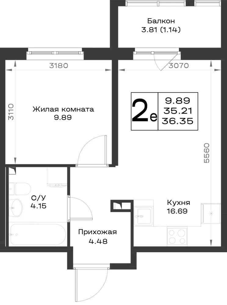 1-комн. 36.3 м²