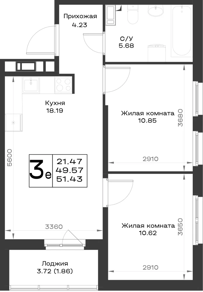 2-комн. 50.4 м²