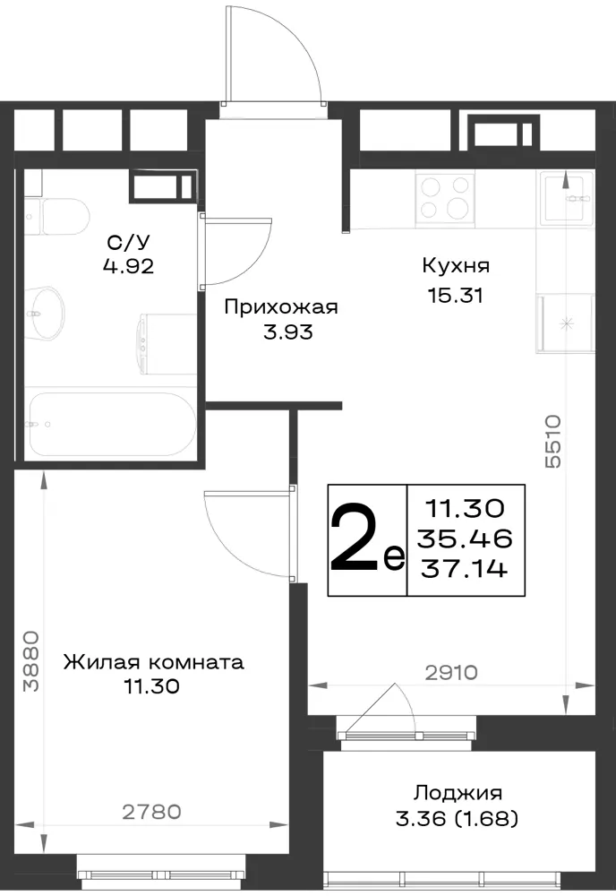 1-комн. 37.1 м²