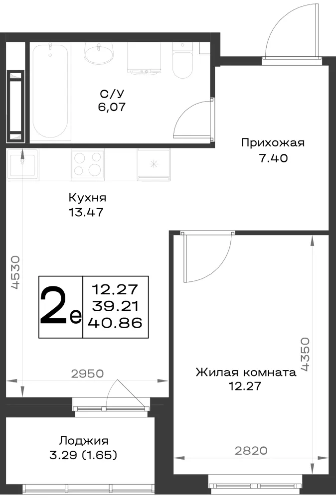 1-комн. 39.9 м²