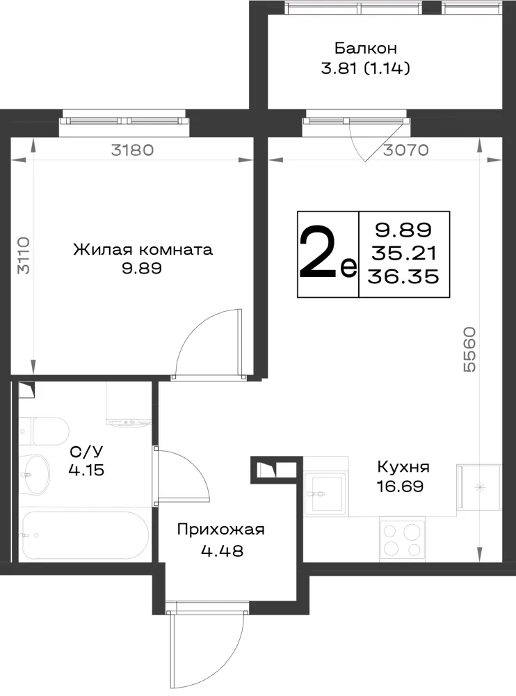 1-комн. 36.3 м²