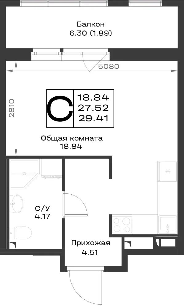 1-комн. 29.4 м²