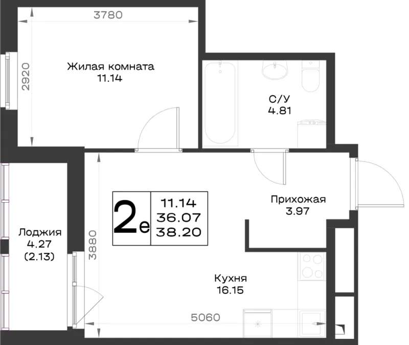 1-комн. 38.2 м²