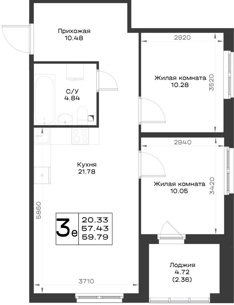 2-комн. 58.7 м²