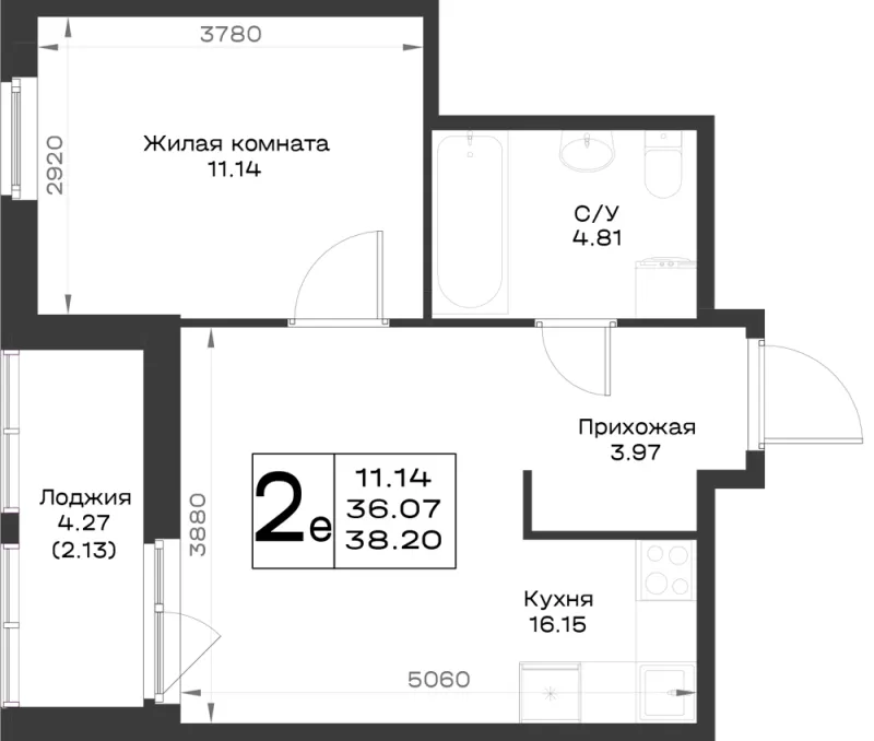 1-комн. 38.2 м²
