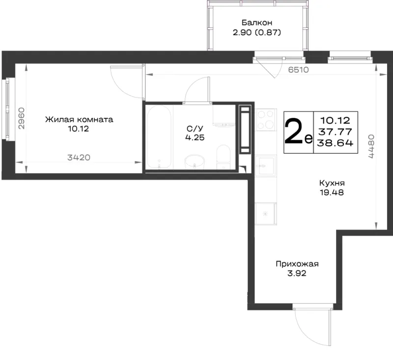 1-комн. 38.6 м²