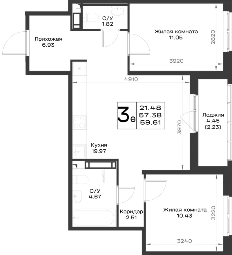2-комн. 58.6 м²