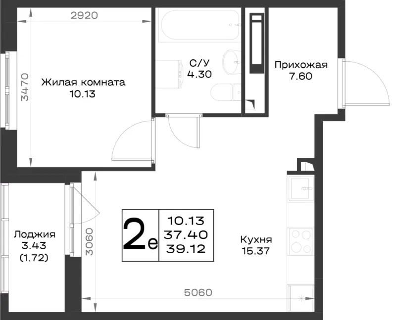 1-комн. 39.1 м²