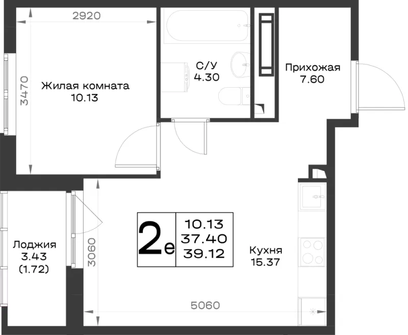 1-комн. 39.1 м²