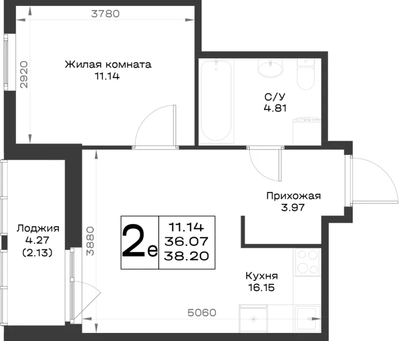 1-комн. 38.2 м²