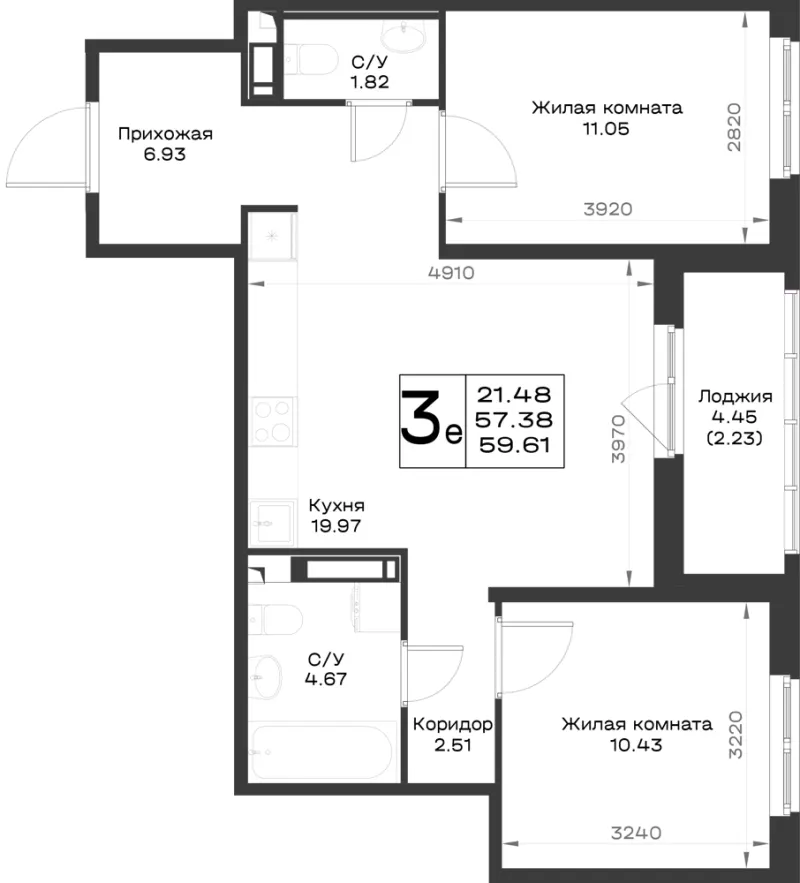 2-комн. 58.6 м²
