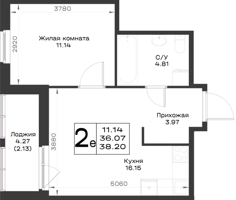 1-комн. 38.2 м²