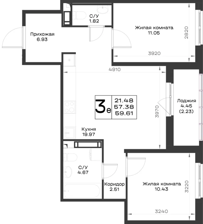2-комн. 58.6 м²