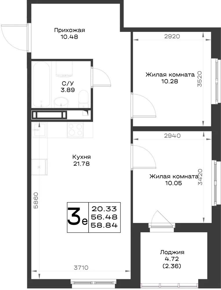 2-комн. 57.8 м²