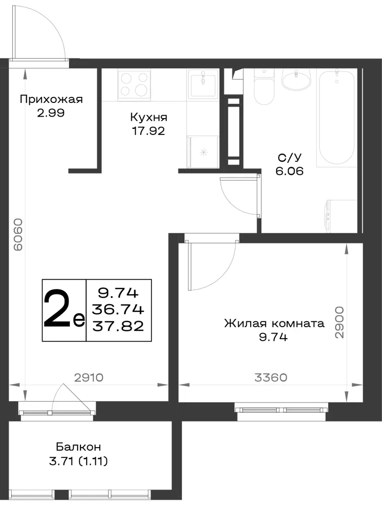1-комн. 37.8 м²