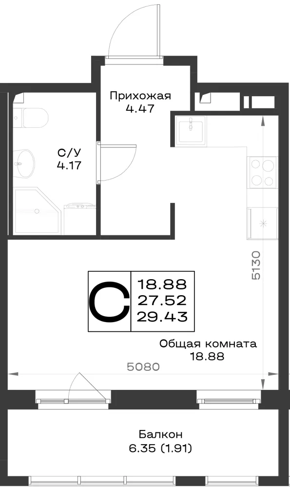 1-комн. 29.4 м²