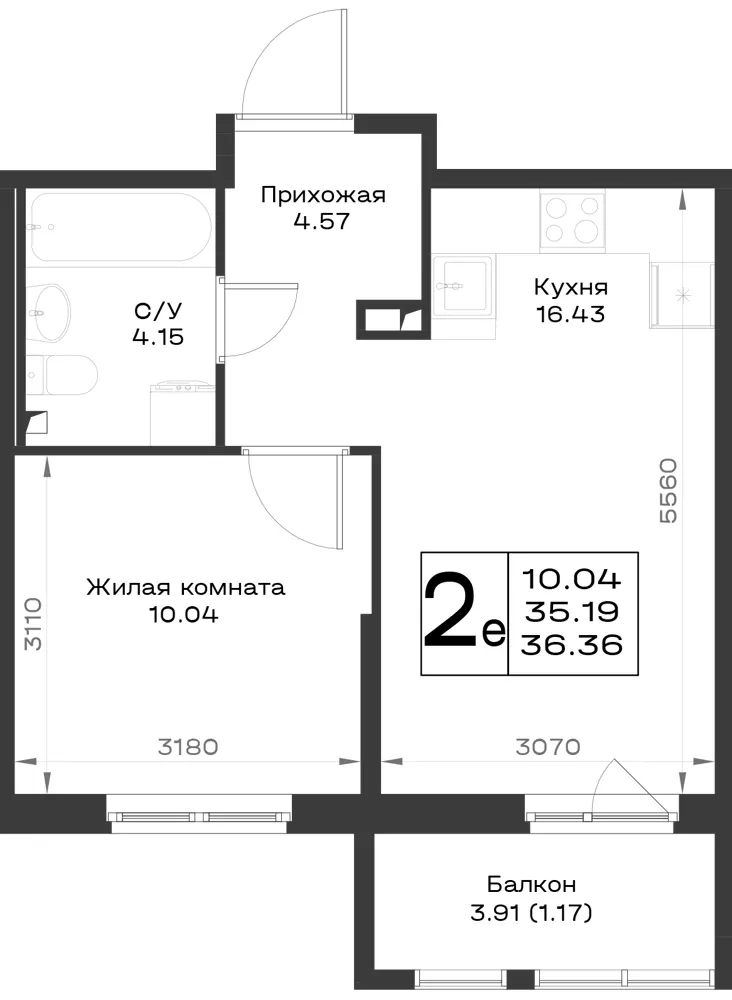 1-комн. 36.3 м²