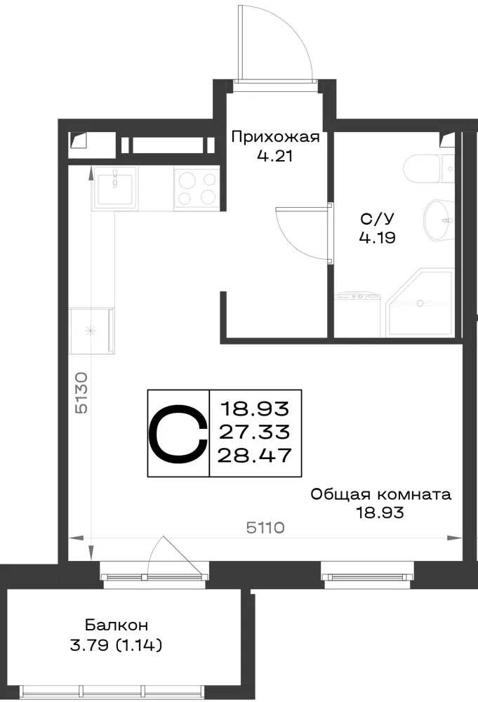 1-комн. 28.4 м²