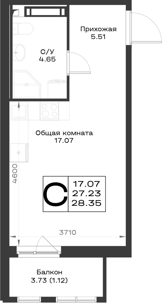 1-комн. 28.3 м²