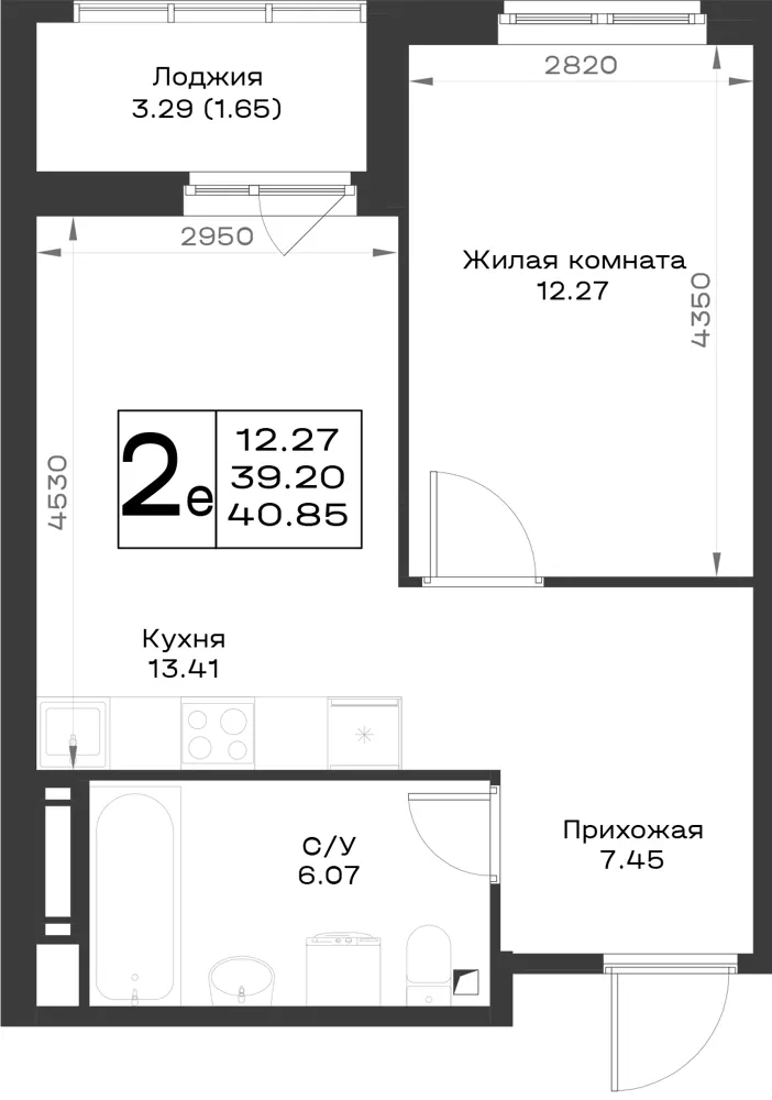 1-комн. 39.9 м²