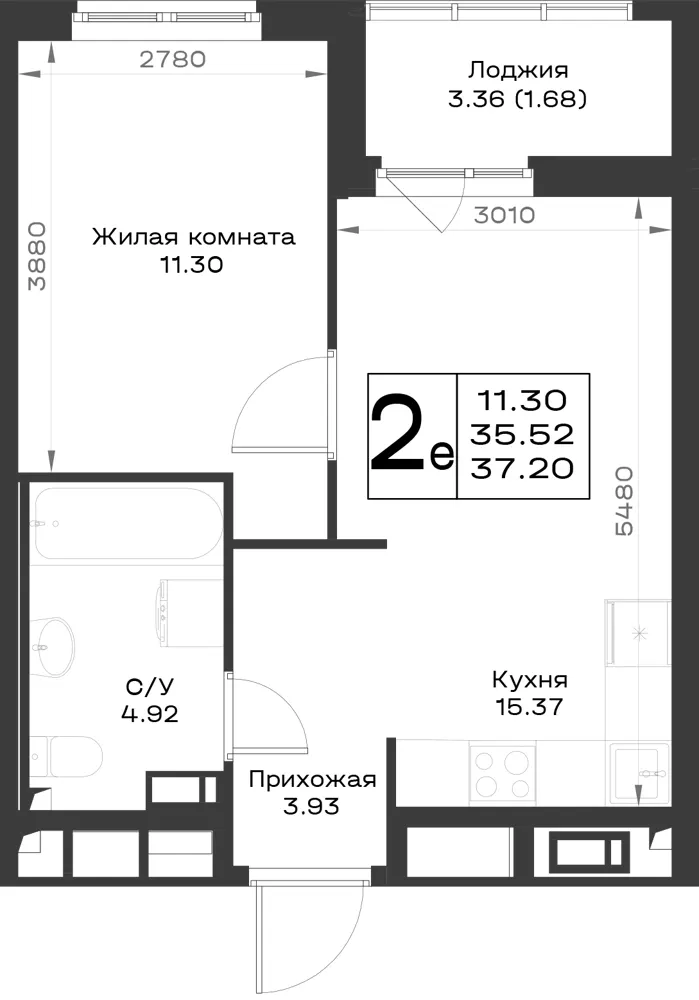 1-комн. 37.2 м²