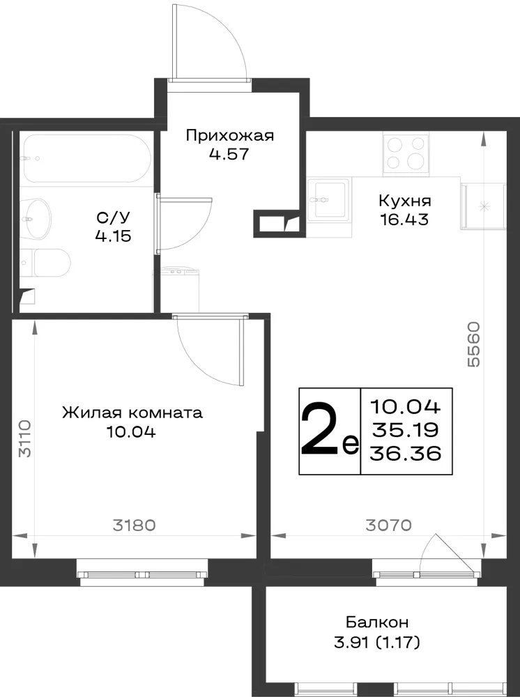 1-комн. 36.3 м²