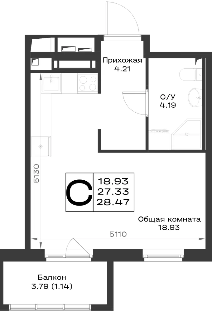 1-комн. 28.4 м²