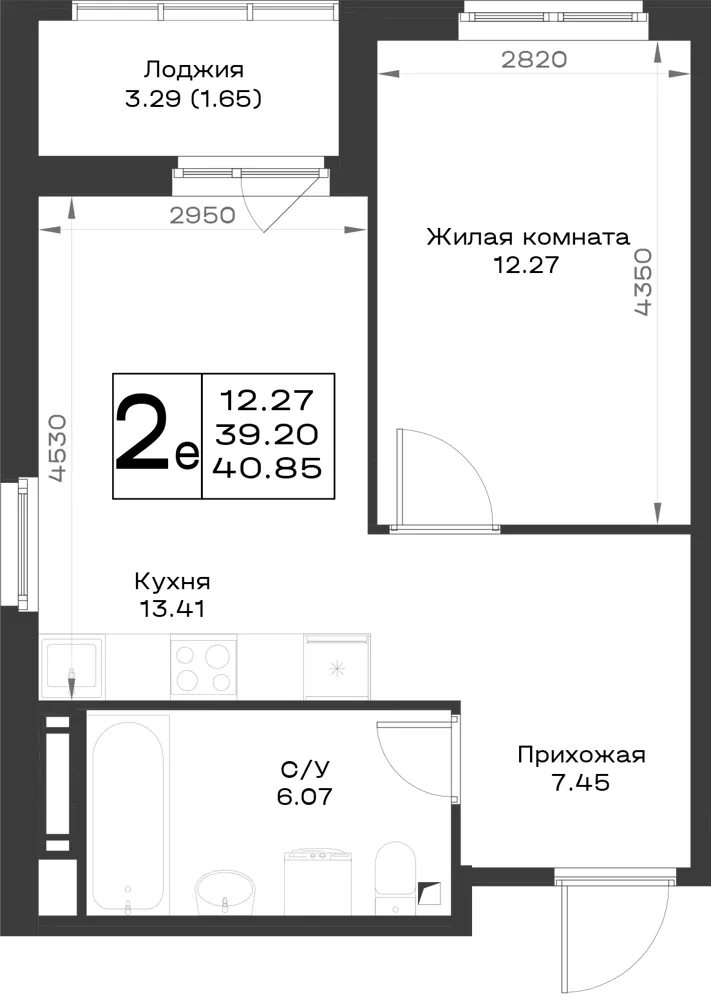 1-комн. 39.9 м²