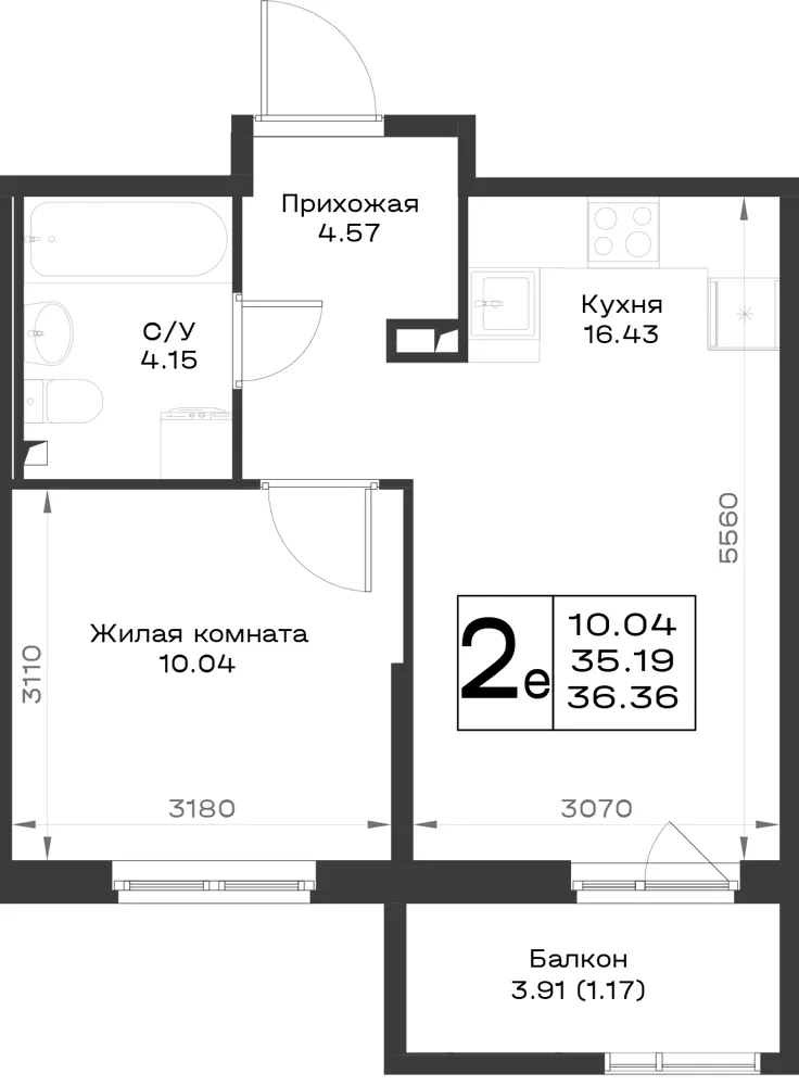 1-комн. 36.3 м²