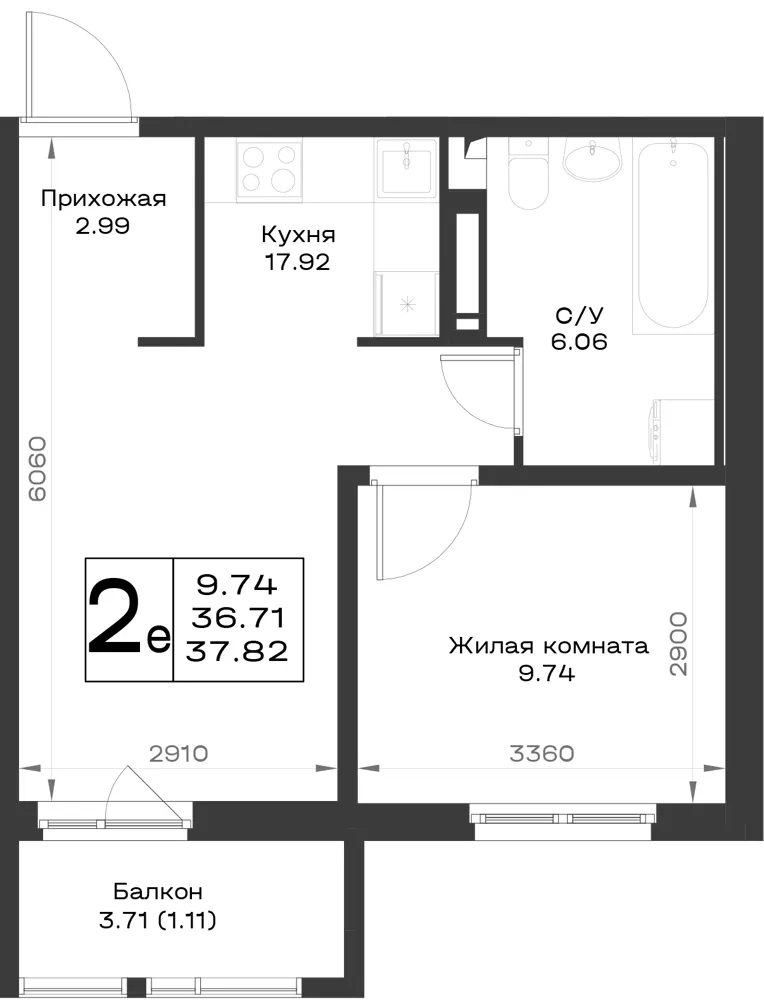 1-комн. 37.8 м²