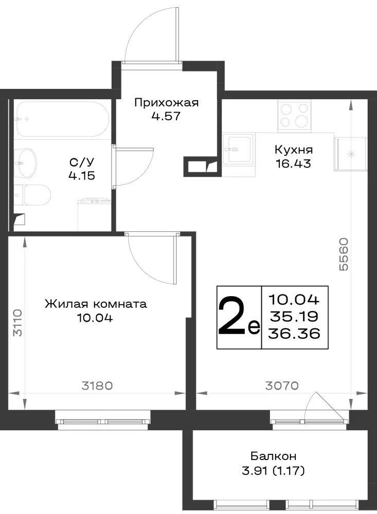 1-комн. 36.3 м²