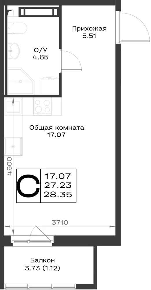 1-комн. 28.3 м²