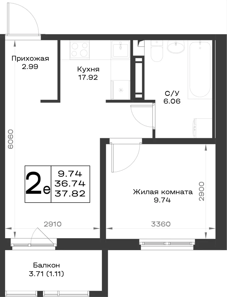 1-комн. 37.8 м²