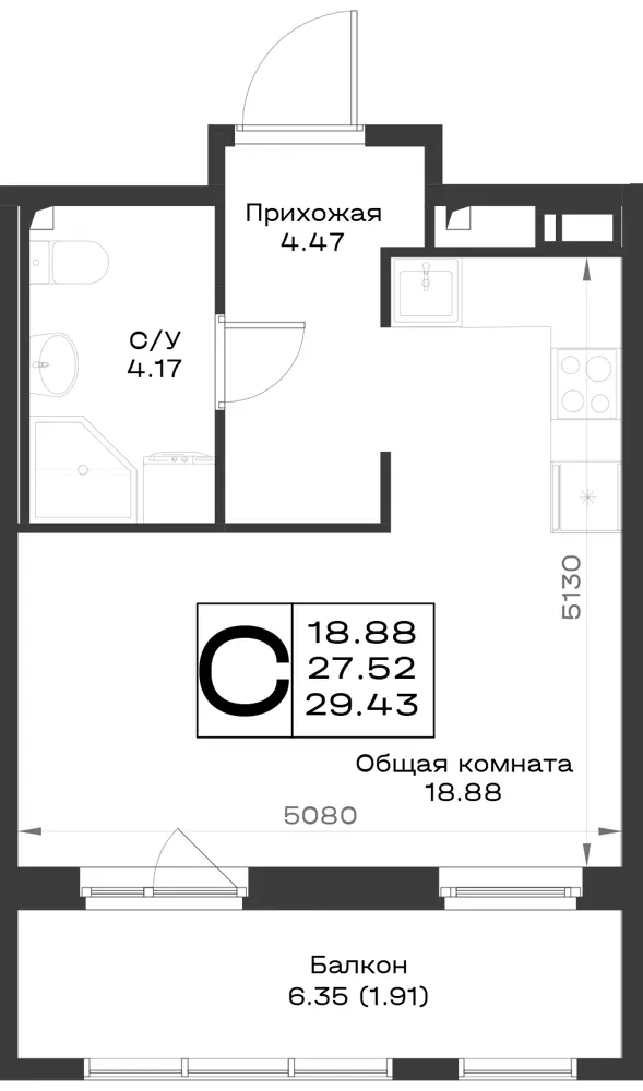 1-комн. 29.4 м²