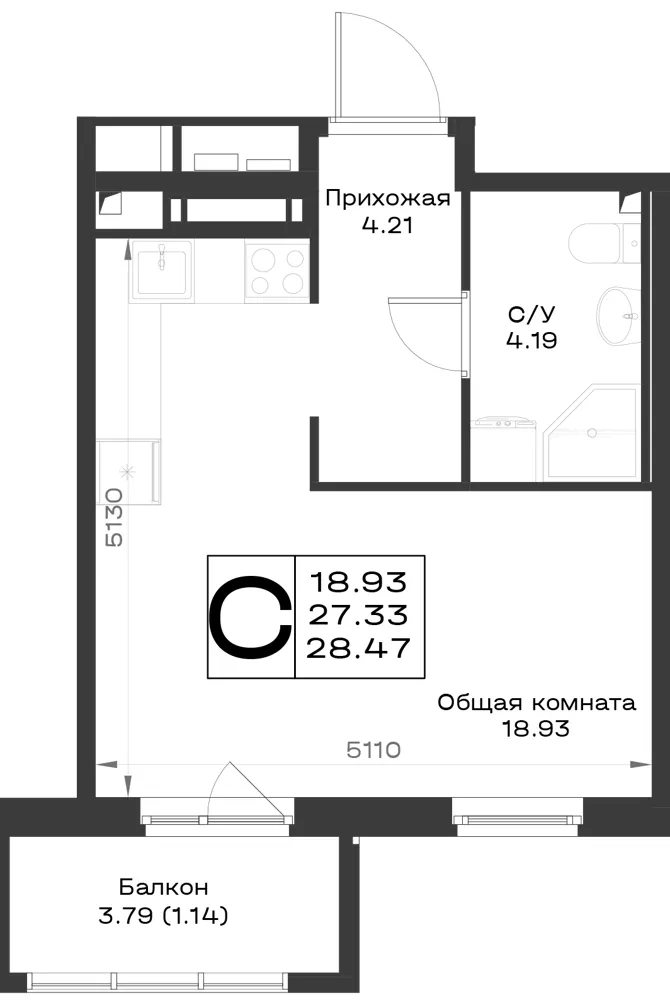 1-комн. 28.4 м²
