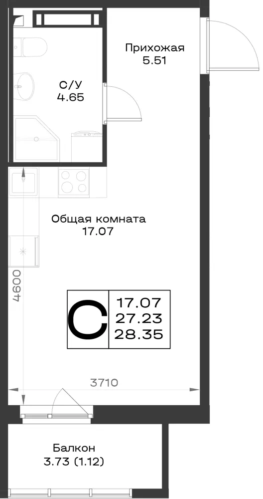 1-комн. 28.3 м²