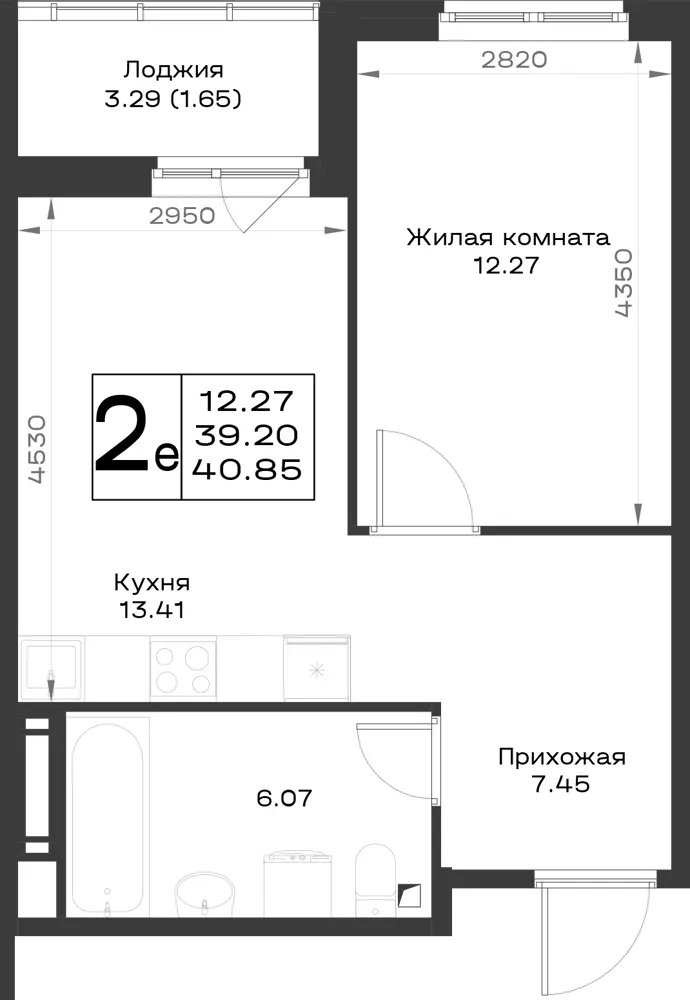 1-комн. 39.9 м²