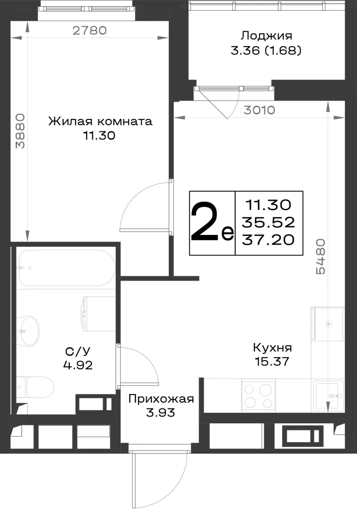 1-комн. 37.2 м²