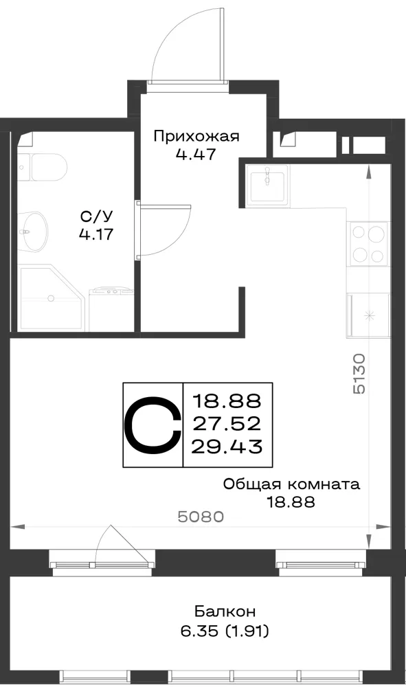1-комн. 29.4 м²