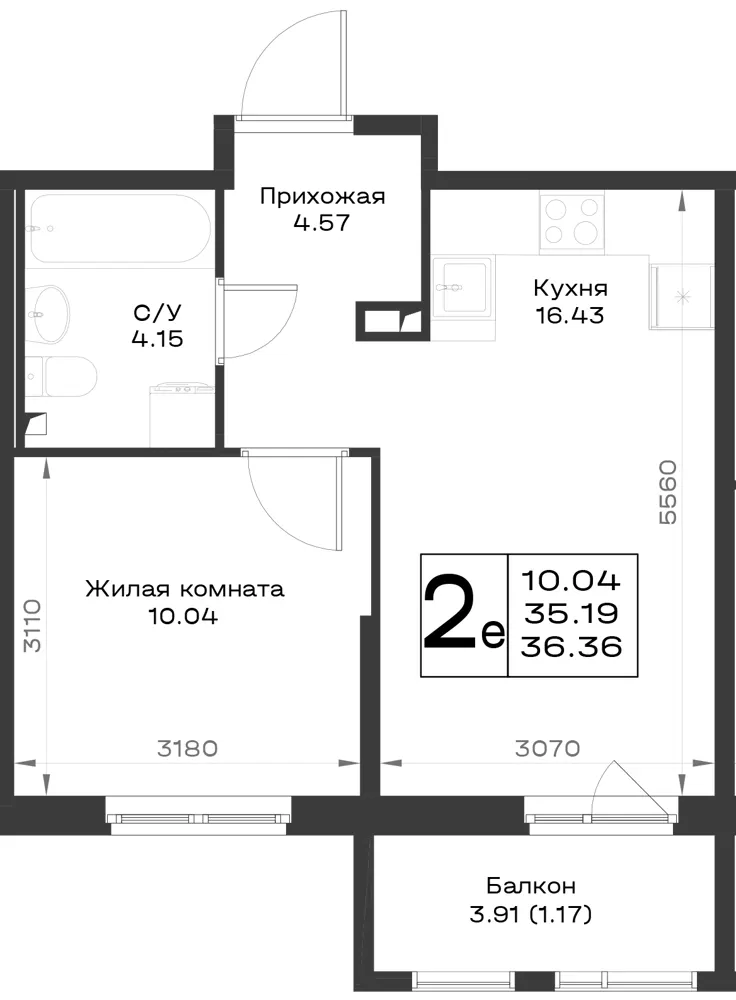 1-комн. 36.3 м²