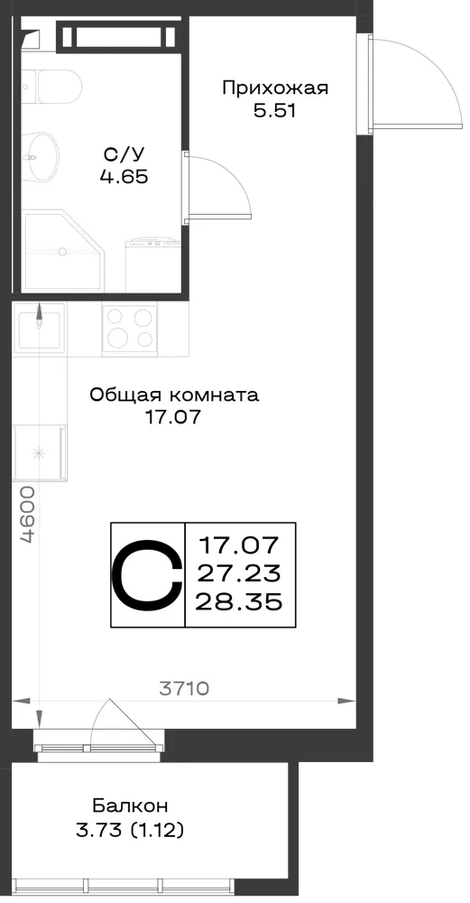 1-комн. 28.3 м²