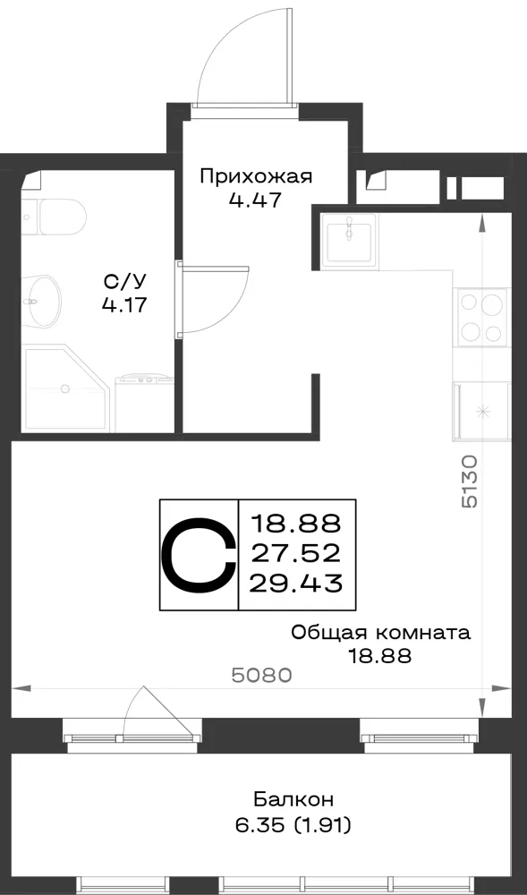 1-комн. 29.4 м²