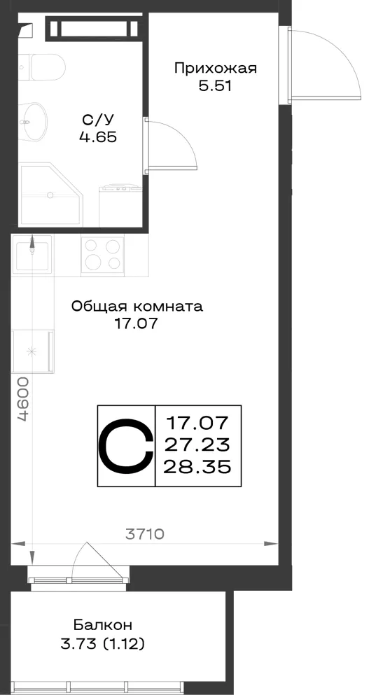 1-комн. 28.3 м²