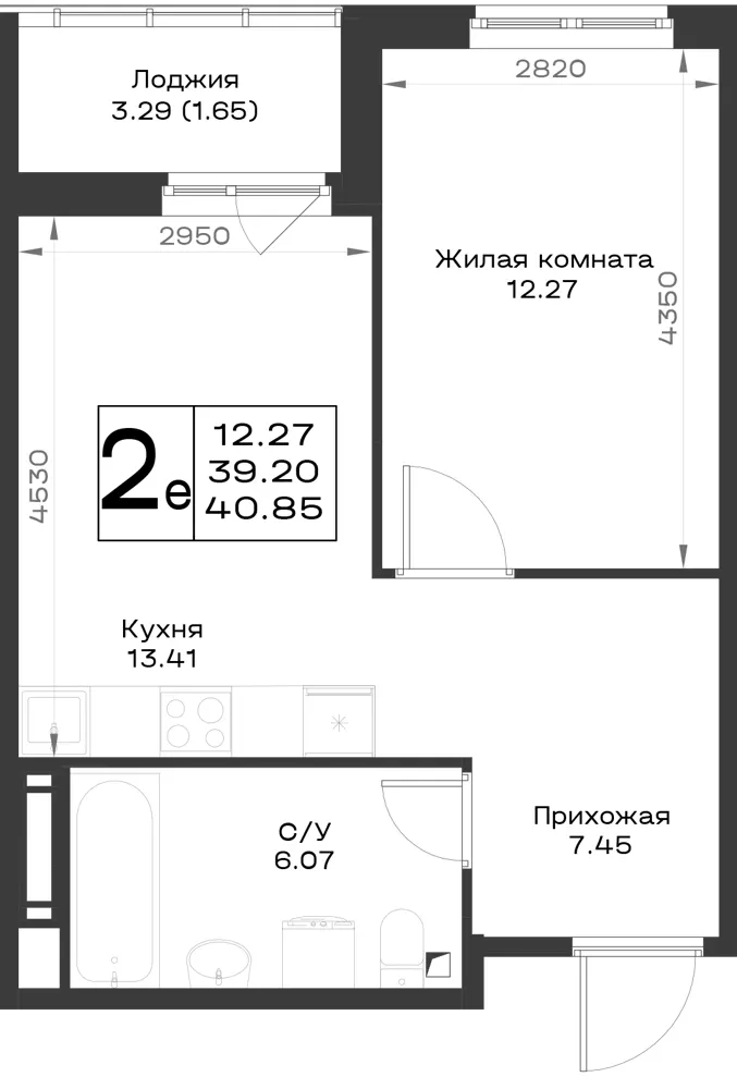 1-комн. 39.9 м²