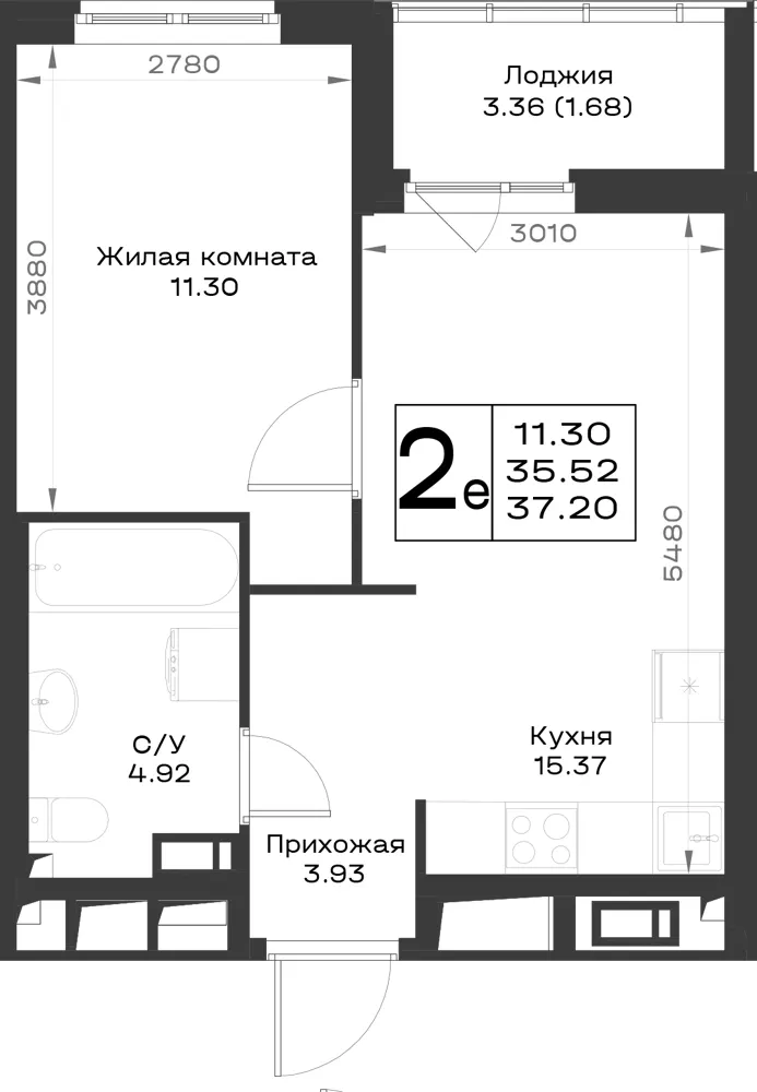 1-комн. 37.2 м²
