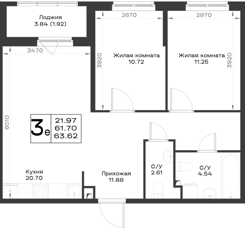 2-комн. 62.6 м²