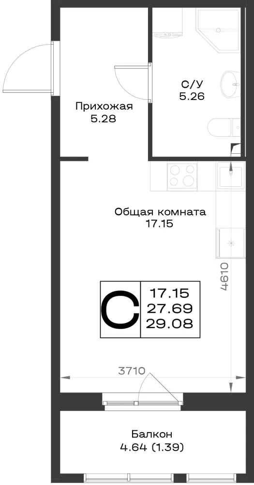 1-комн. 29.1 м²