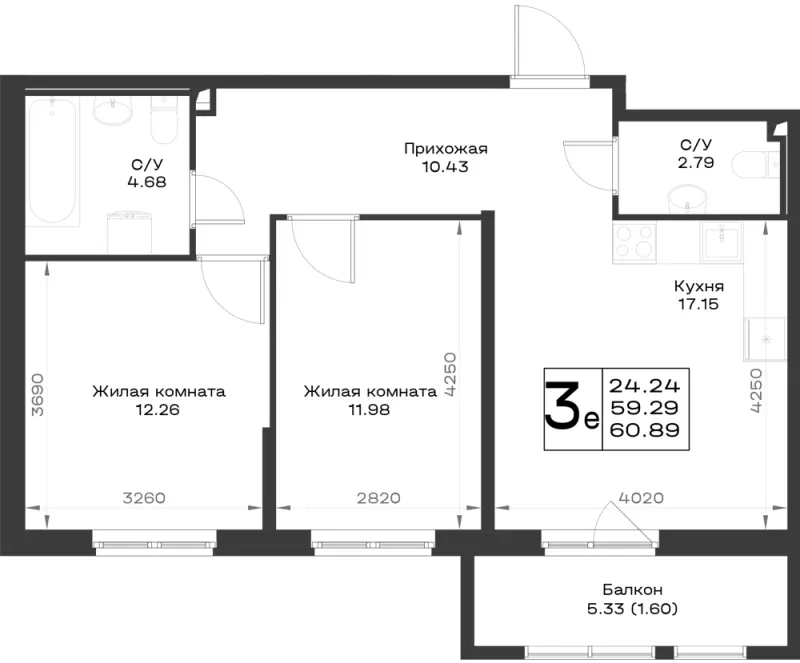 2-комн. 59.9 м²