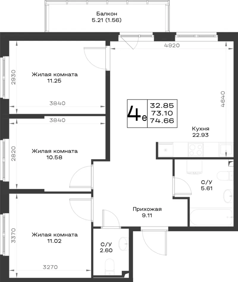 3-комн. 73.6 м²