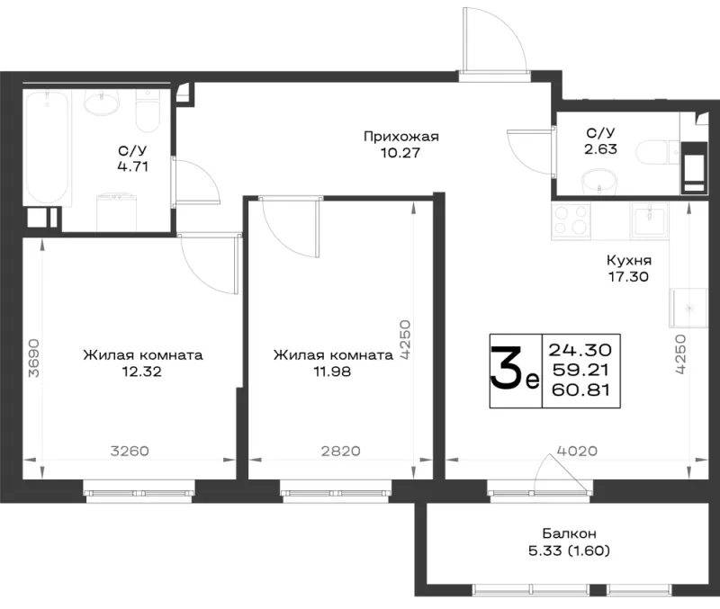 2-комн. 59.8 м²